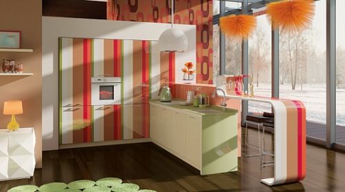 Оранжевая угловая кухня